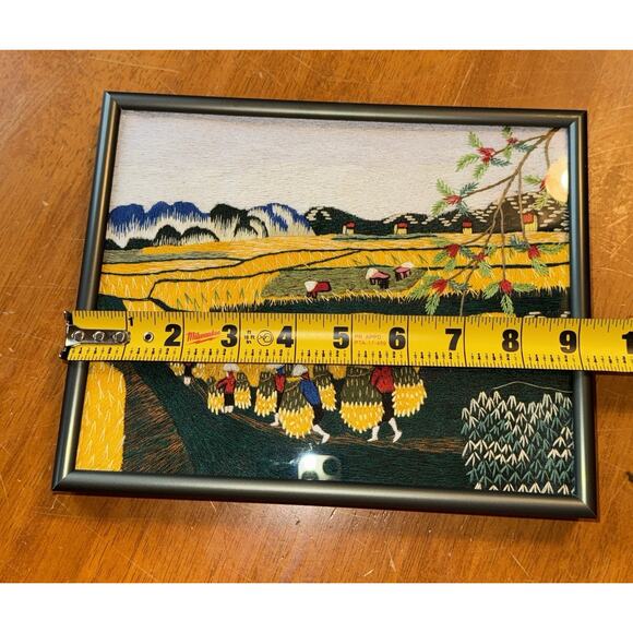 Vietnamese Embroidered Silk Thread Framed Folk Art Handmade Wall Art Harvest - Picture 8 of 9